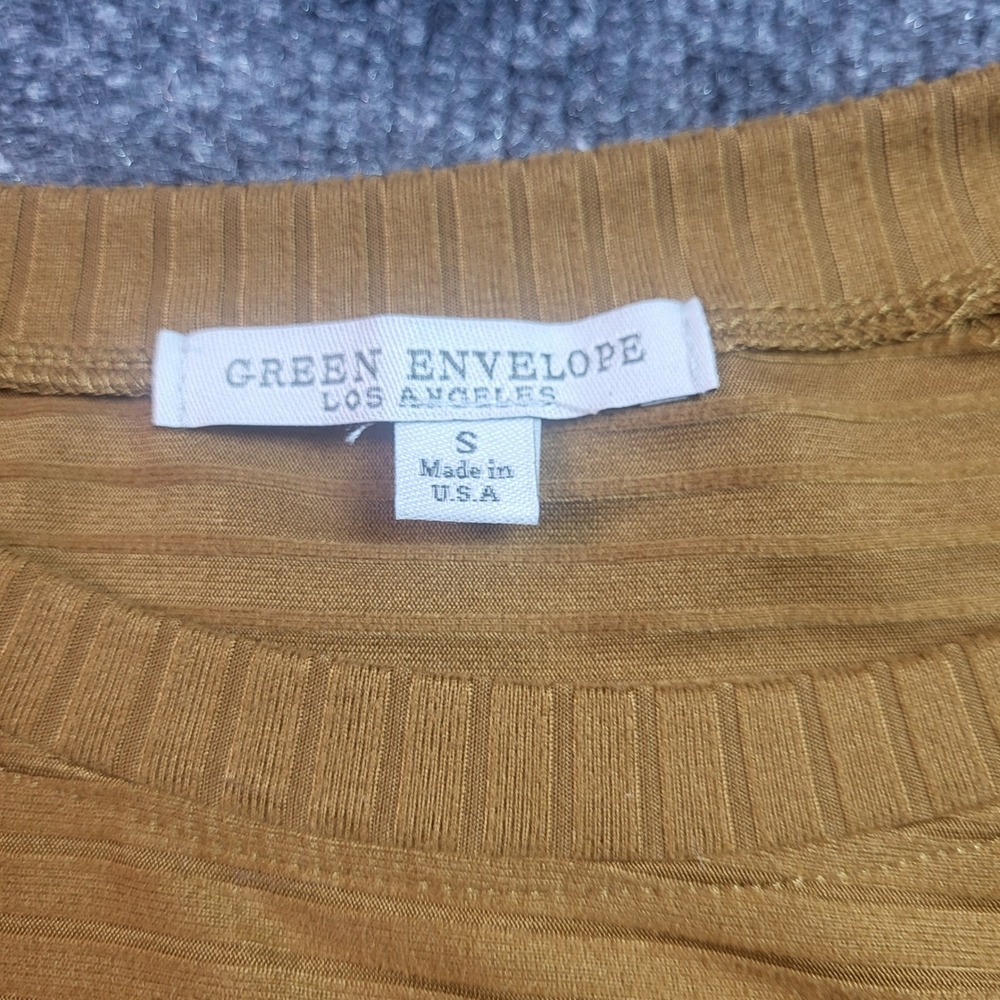 Green Envelope Los Angeles Mustard Yellow Ribbed 3/4 Sleeve Top Small Made in US - Picture 3 of 7
